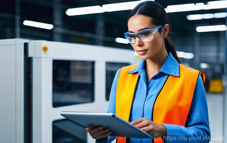 생산관리 분야의 여성 리더 사례 - **Prompt:** A dynamic, brightly lit modern factory floor. A confident female leader, in her late 30s...