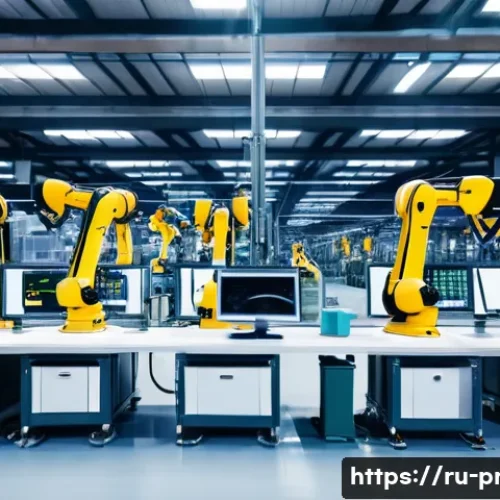 Home 32 생산관리와 협력업체 관리의 중요성 - A modern industrial factory interior showcasing an advanced automated production line with robotic a...