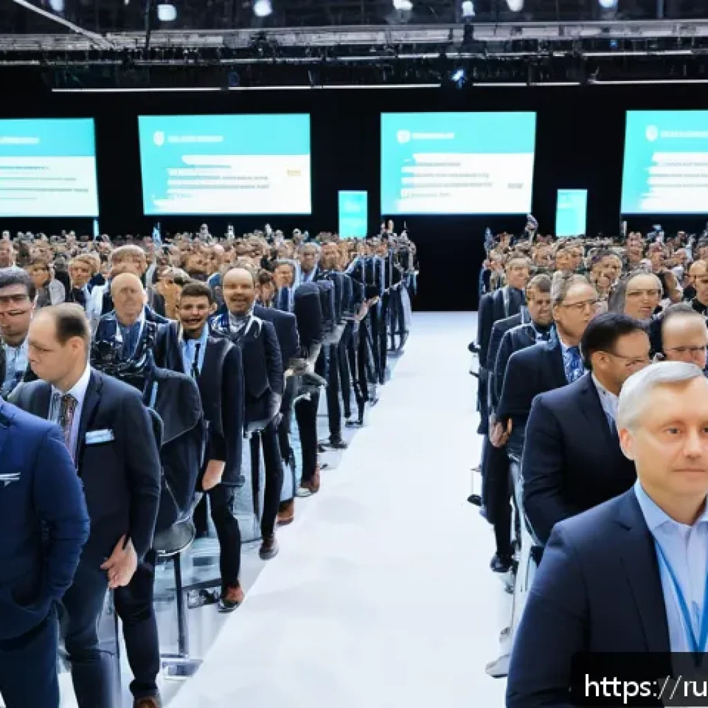 생산관리 실무자를 위한 컨퍼런스 추천 - A modern international manufacturing conference scene in Moscow, March 2024, featuring a diverse gro...